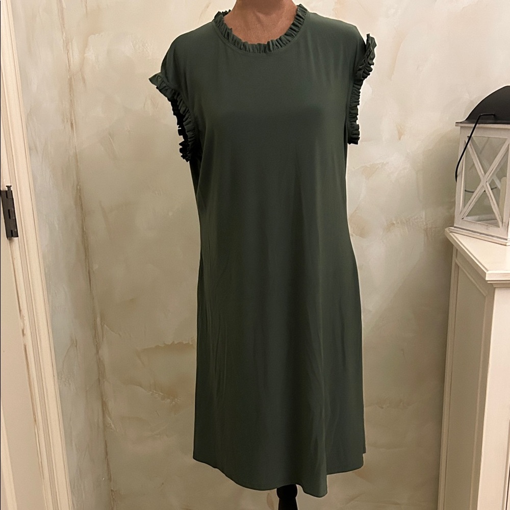 Nicole Miller Forest Green Ruffle Dress New no tags